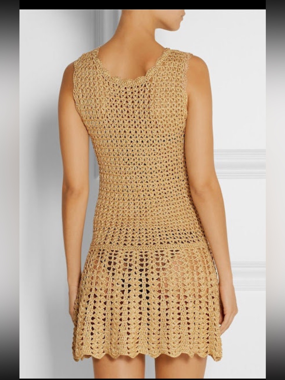 Melissa Odabash Gold Crochet Knit Dress with Teal Label - Picture 4 of 12